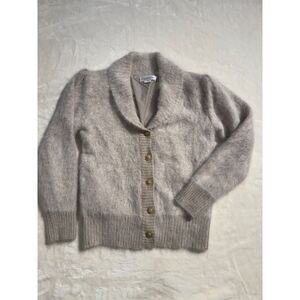 Vintage Belldini Angora Rabbit Hair Gray Gold Button Cardigan S